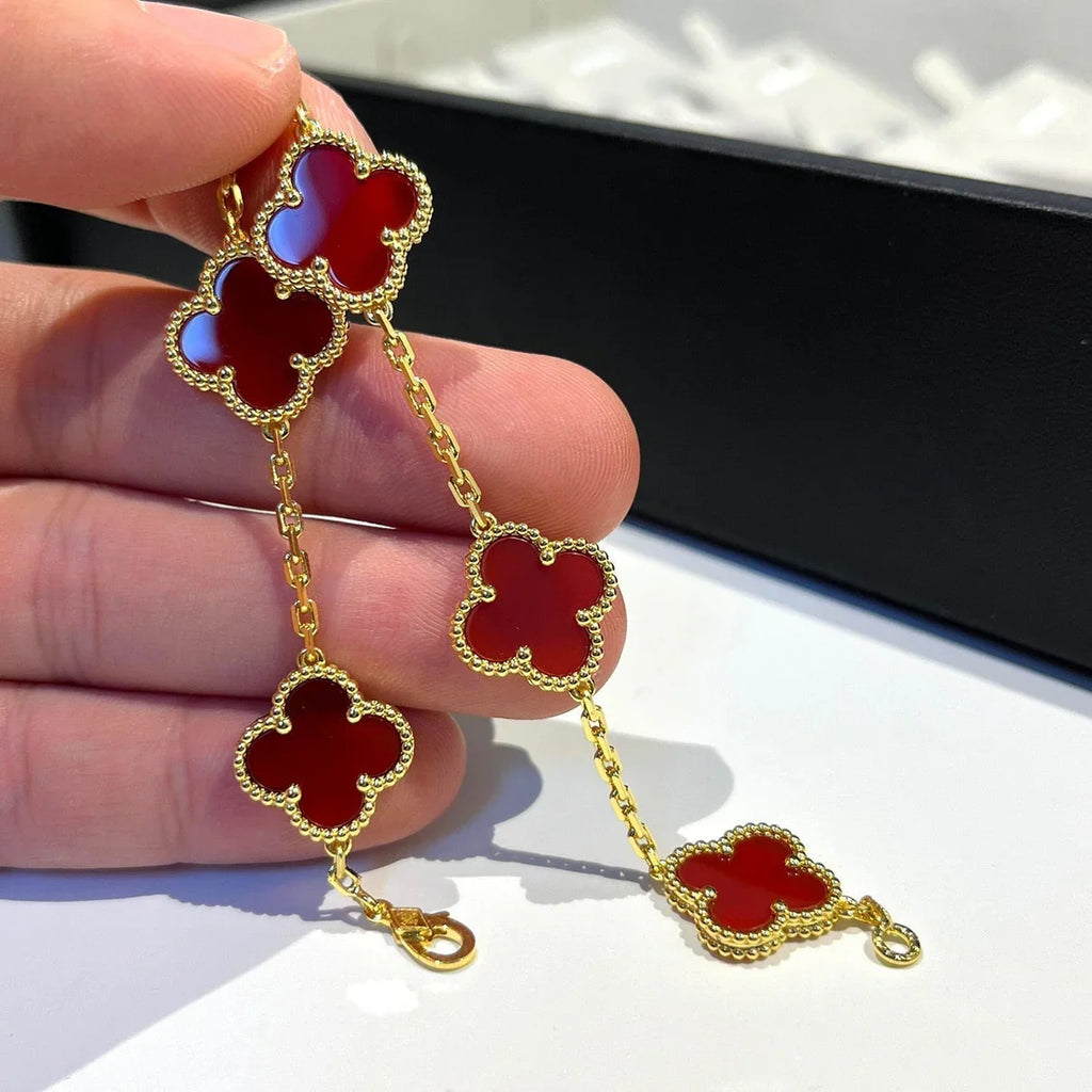 [Lumi Jewels] CLOVER 5 MOTIF RED CORNELIAN BRACELET COLLECTION