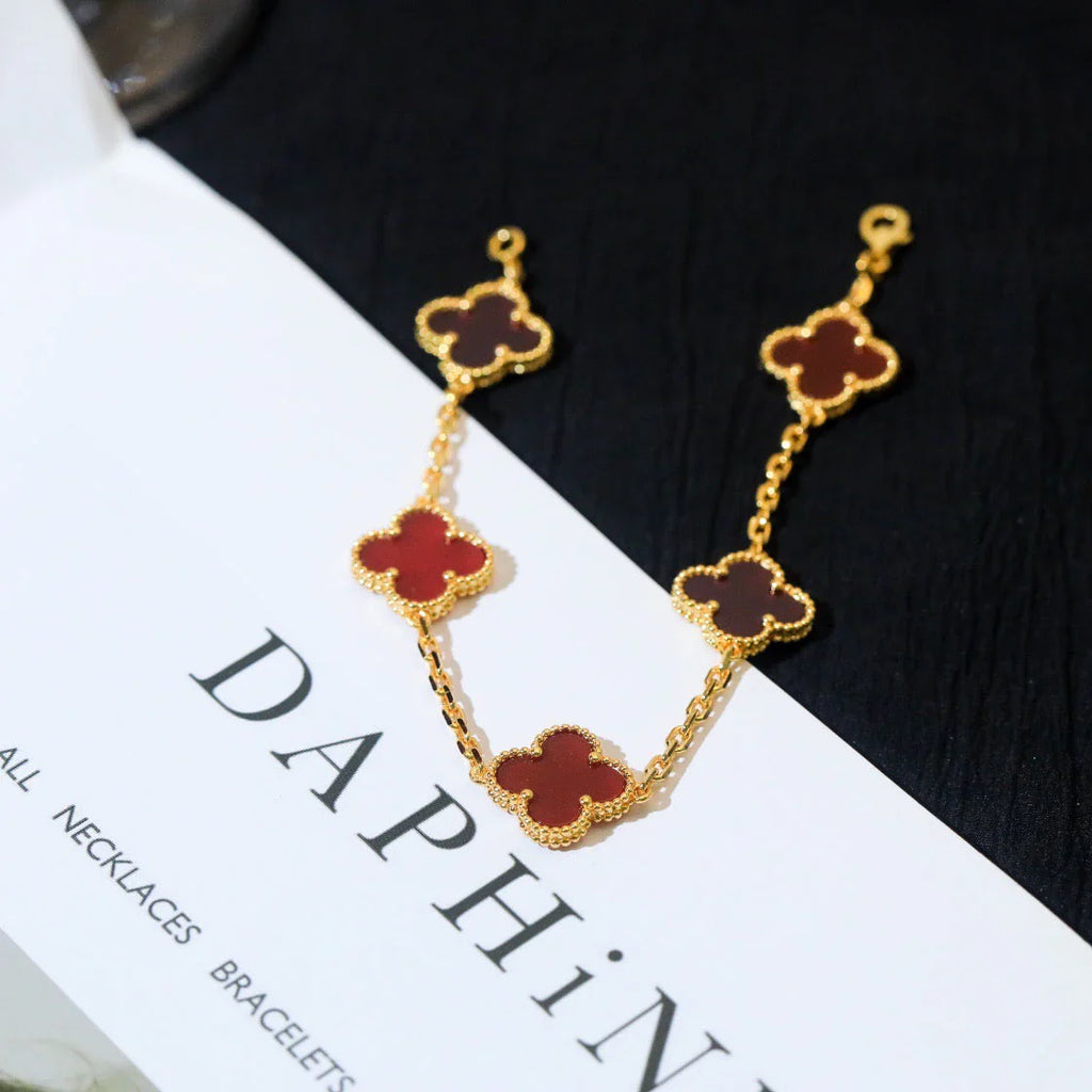 [Lumi Jewels] CLOVER 5 MOTIF RED CORNELIAN BRACELET COLLECTION