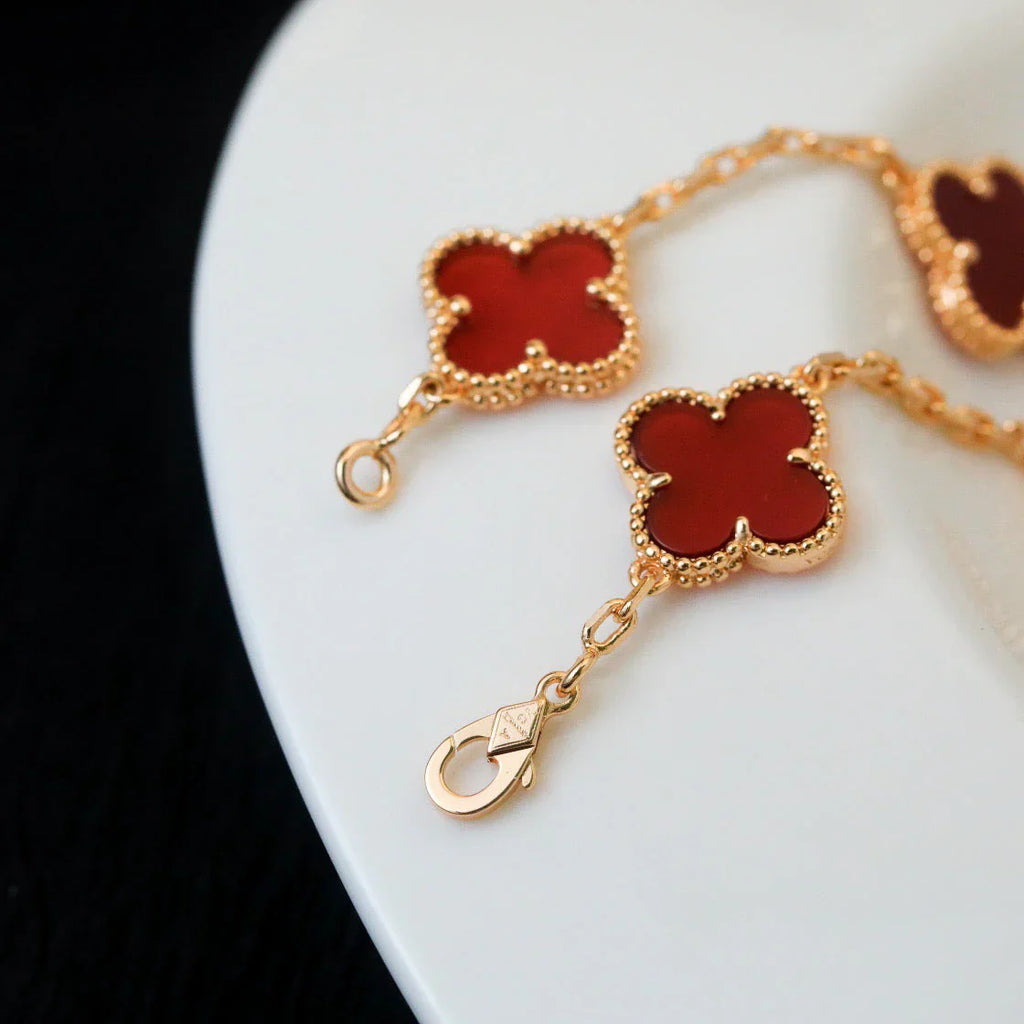 [Lumi Jewels] CLOVER 5 MOTIF RED CORNELIAN BRACELET COLLECTION