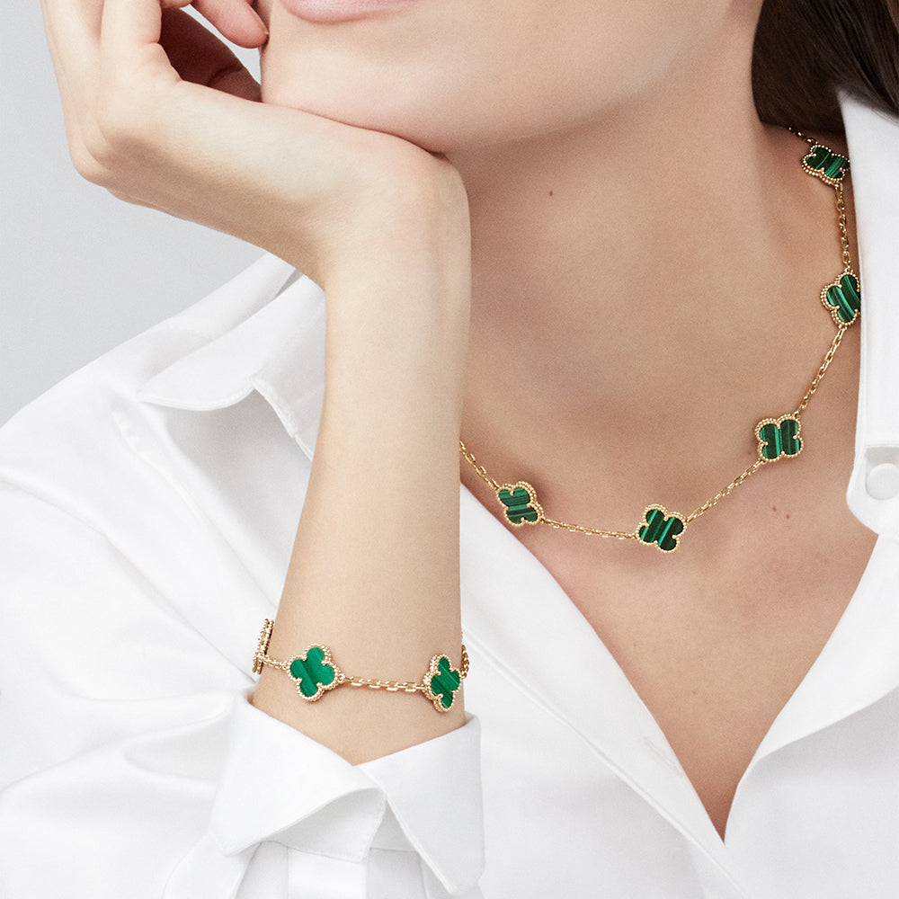[Lumi Jewels]CLOVER 10 MOTIFS MALACHITE NECKLACE