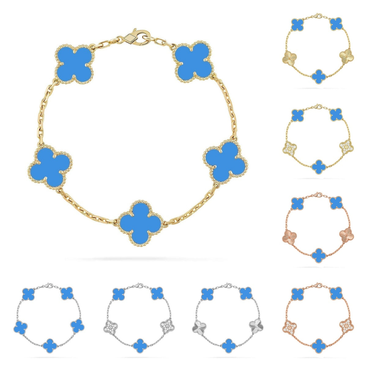 [Lumi Jewels] CLOVER 5 MOTIF BLUE AGATE BRACELET COLLECTION