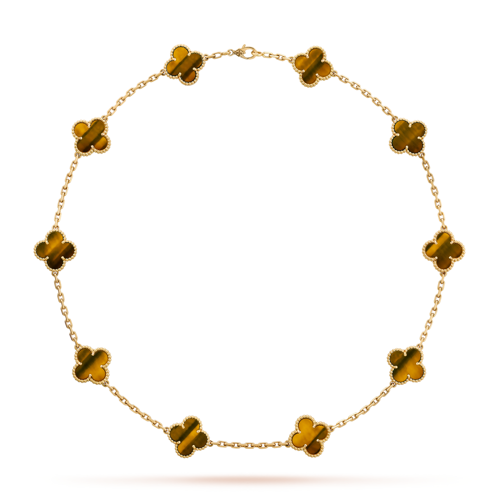 [Lumi Jewels]CLOVER 10 MOTIFS TIGER EYE NECKLACE