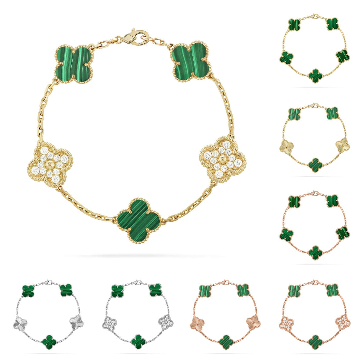 [Lumi Jewels] CLOVER 5 MOTIF MALACHITE BRACELET COLLECTION
