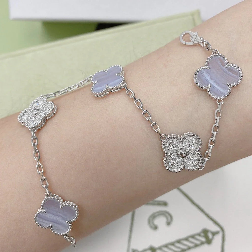 [Lumi Jewels] CLOVER 5 MOTIF PURPLE CHALCEDONY BRACELET COLLECTION