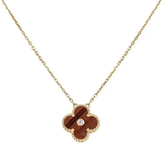 [Lumi Jewels]CLOVER 15MM DIAMOND AND YELLOW TIGER'S EYE AGATE necklace
