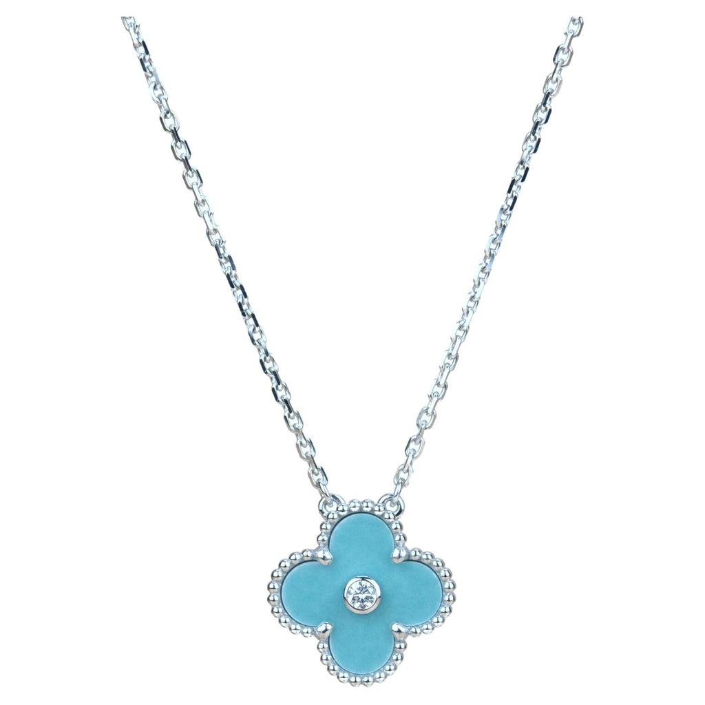 [Lumi Jewels]CLOVER 15MM DIAMOND SVRES PORCELAIN  NECKLACE SILVER