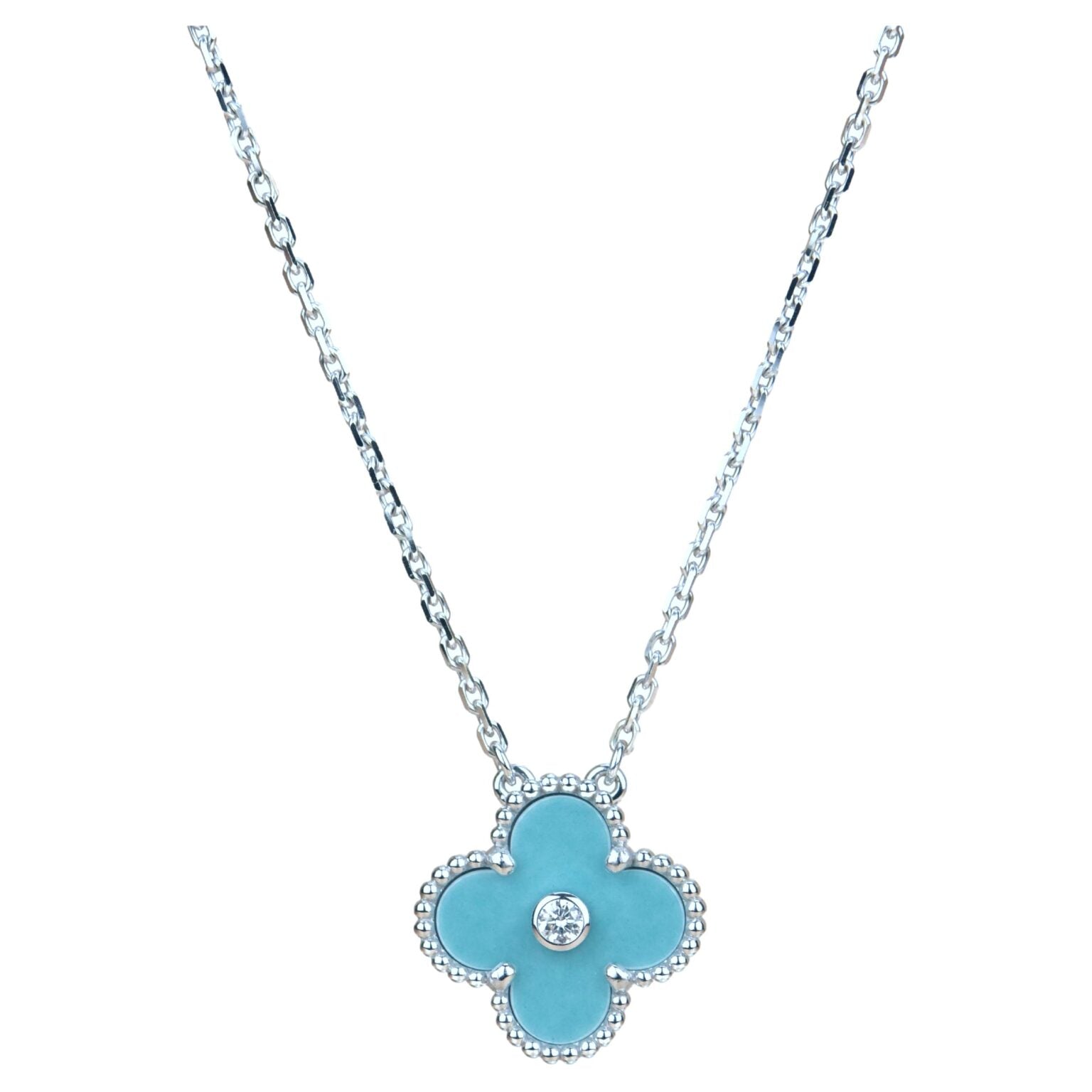 [Lumi Jewels]CLOVER 15MM DIAMOND SVRES PORCELAIN  NECKLACE SILVER