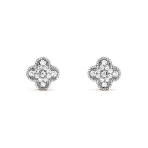 [Lumi Jewels]CLOVER 1 MOTIFS DIAMOND STUD EARRINGS SILVER