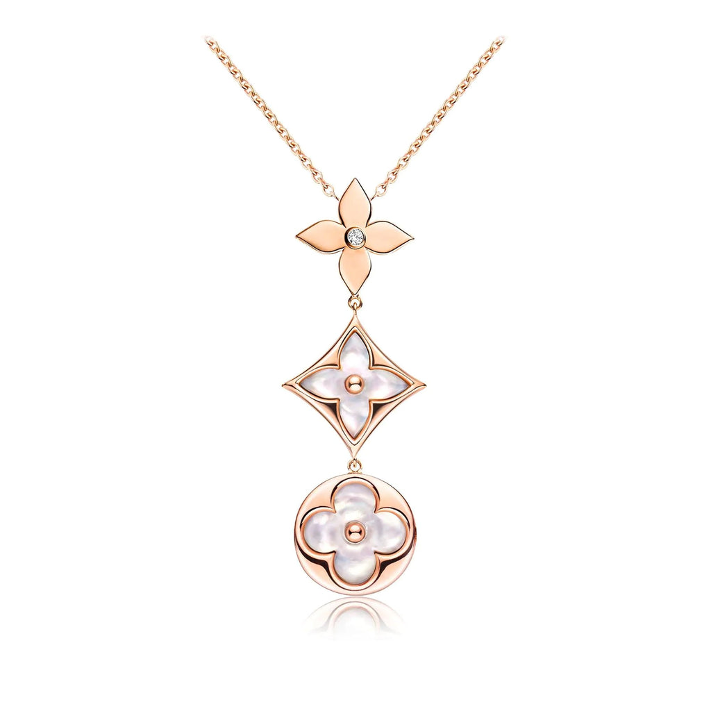 [Lumi Jewels]COLOR BLOSSOM LARIAT NECKLACE PINK GOLD WHITE MOTHER PEARL AND DIAMOND