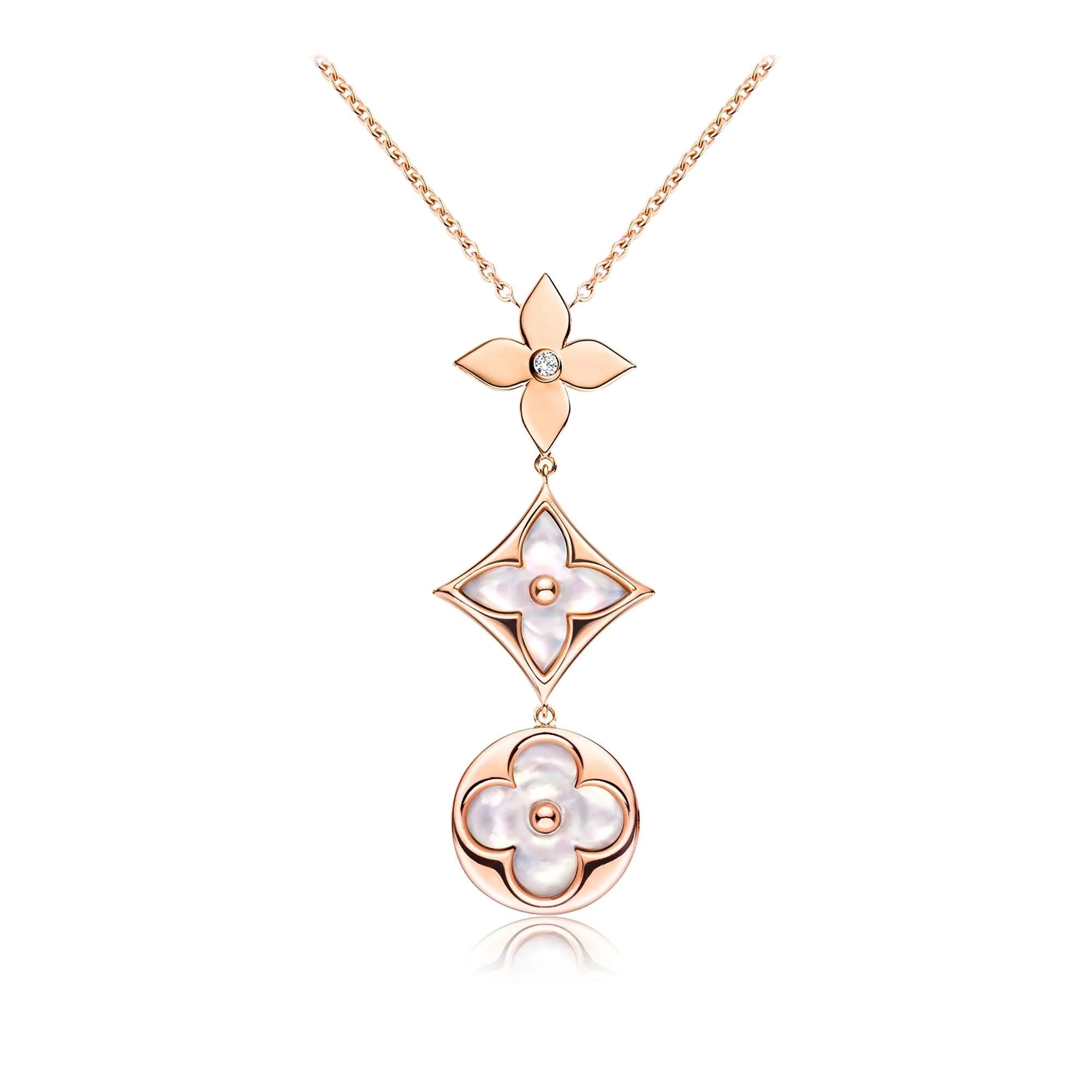 [Lumi Jewels]COLOR BLOSSOM LARIAT NECKLACE PINK GOLD WHITE MOTHER PEARL AND DIAMOND