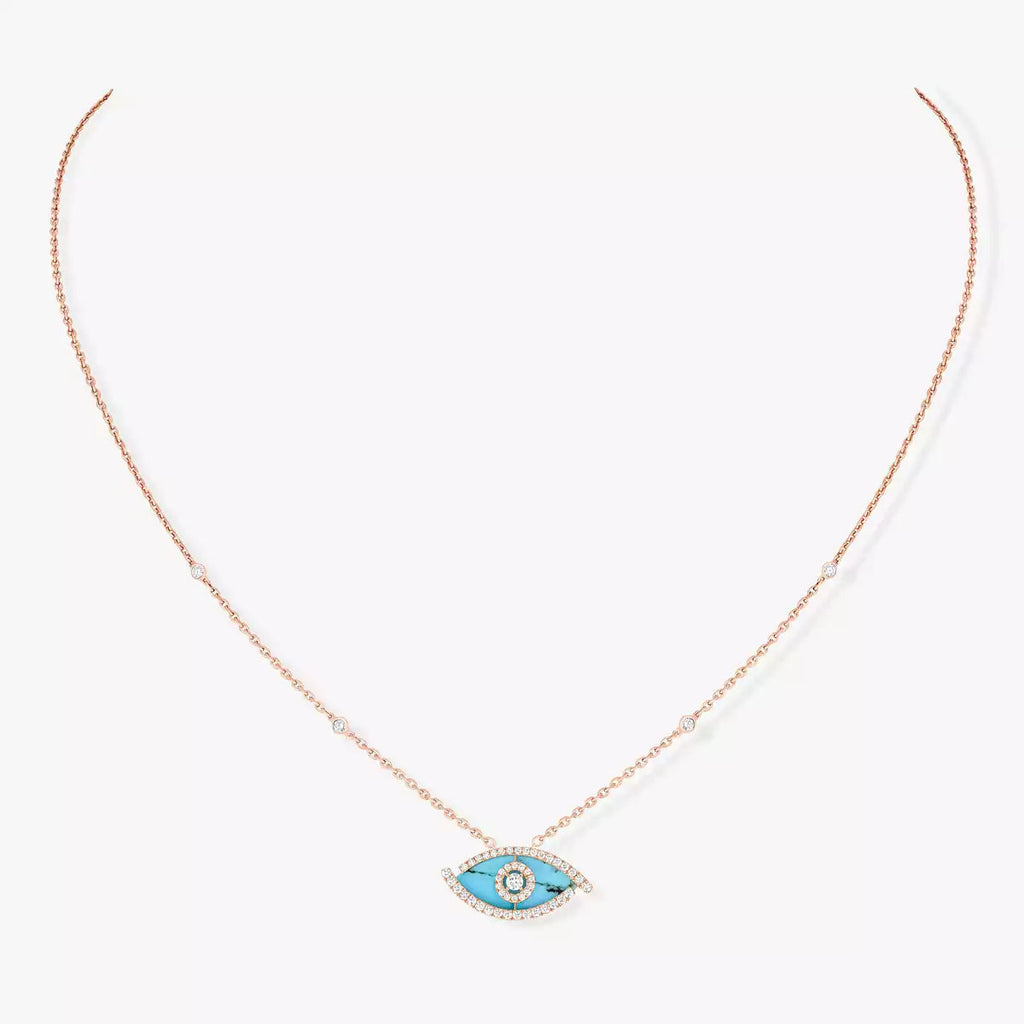 [Lumi]Lucky Eye Diamond Necklace in Rose Gold and Turquoise