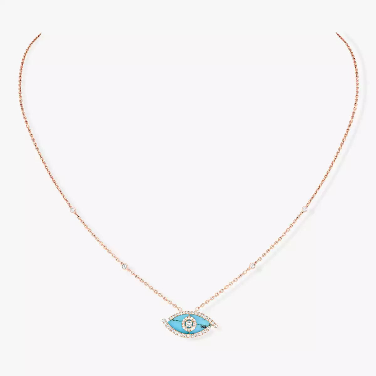 [Lumi]Lucky Eye Diamond Necklace in Rose Gold and Turquoise