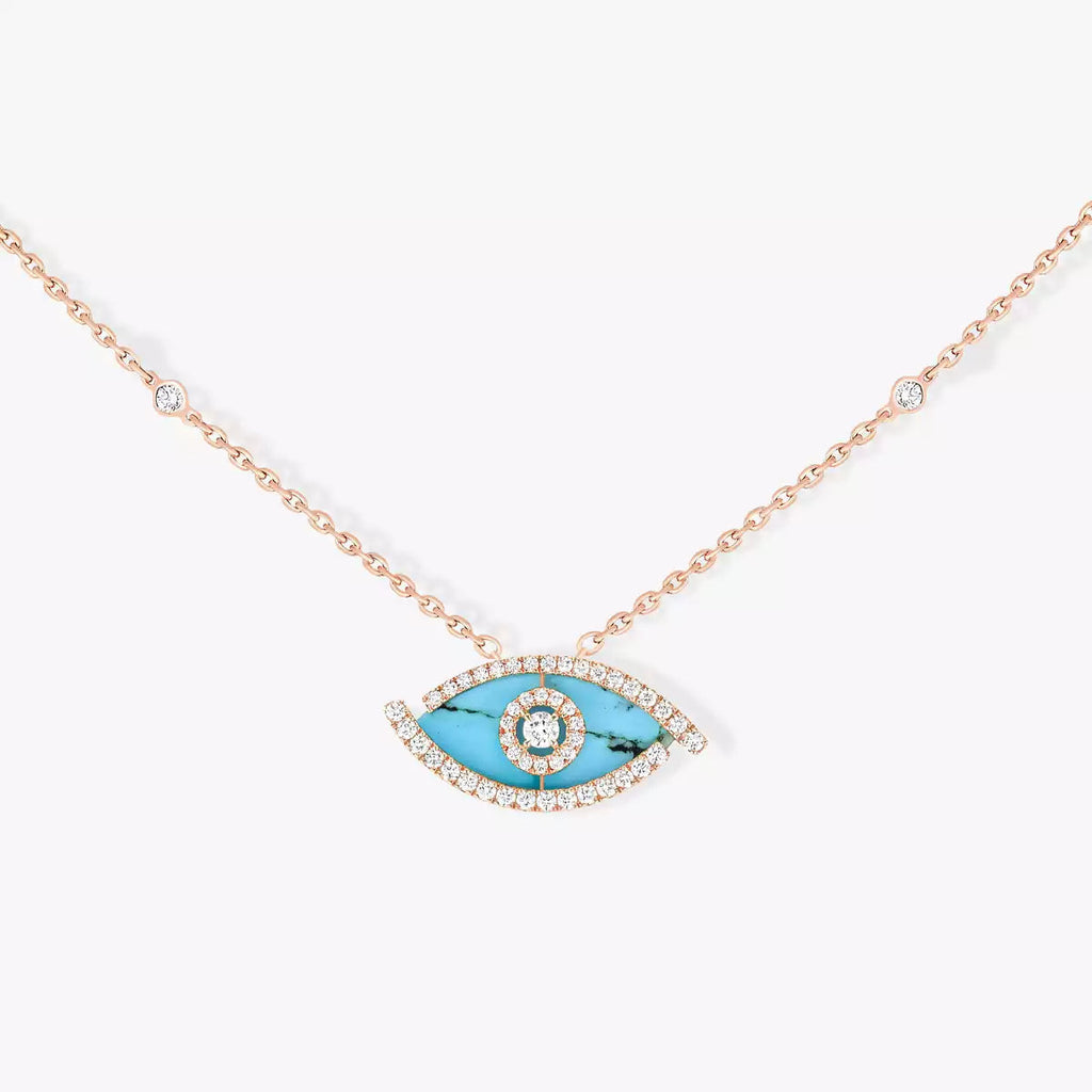 [Lumi Jewels]Lucky Eye Diamond Necklace in Rose Gold and Turquoise