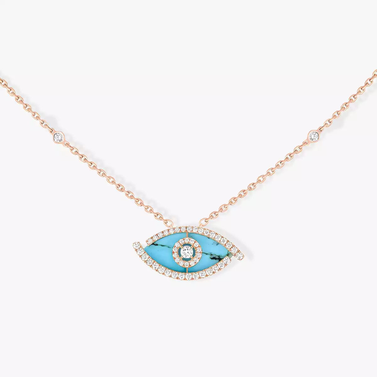 [Lumi Jewels]Lucky Eye Diamond Necklace in Rose Gold and Turquoise