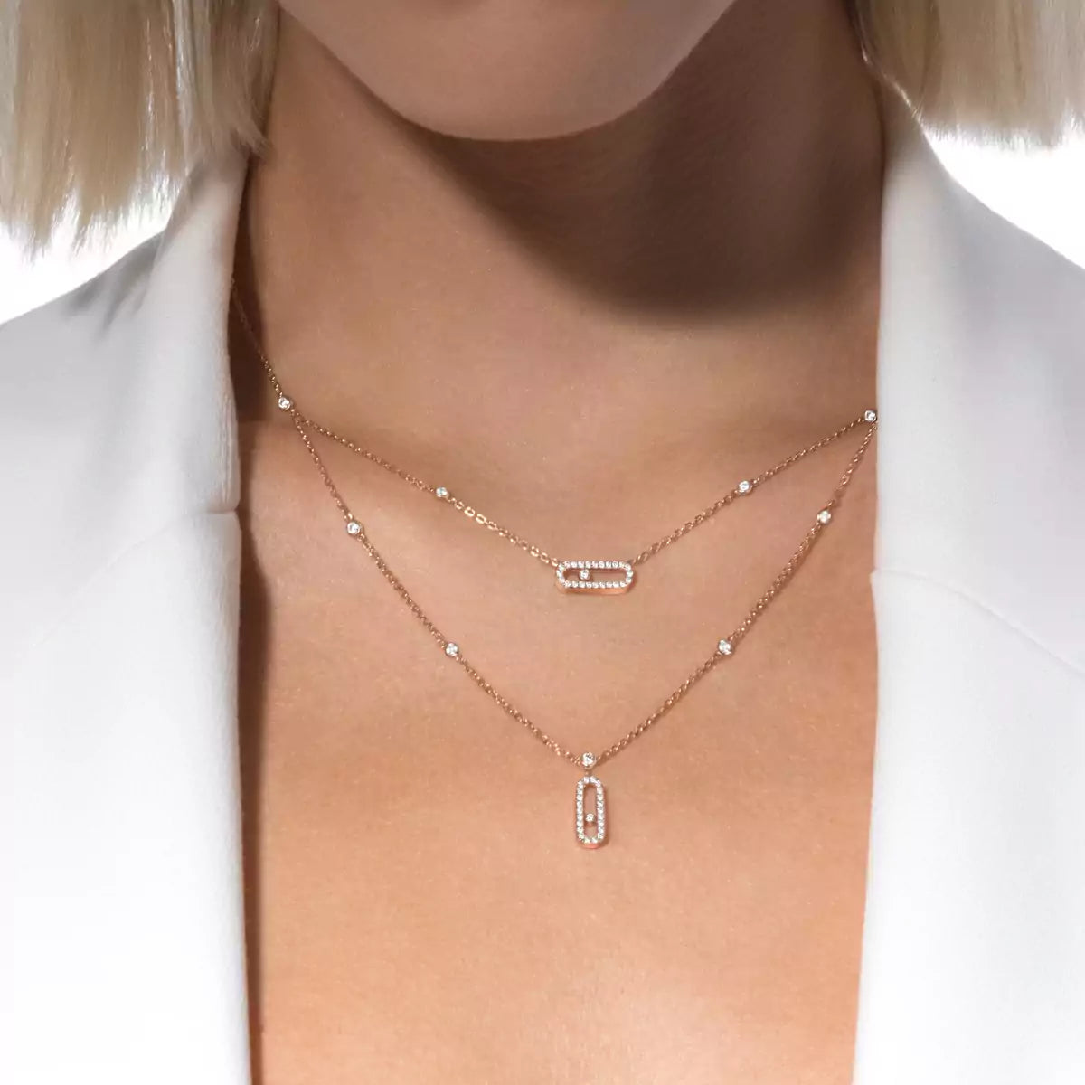[Lumi Jewels]2 Rows Rose Gold Diamond Pave_ Necklace Move Uno