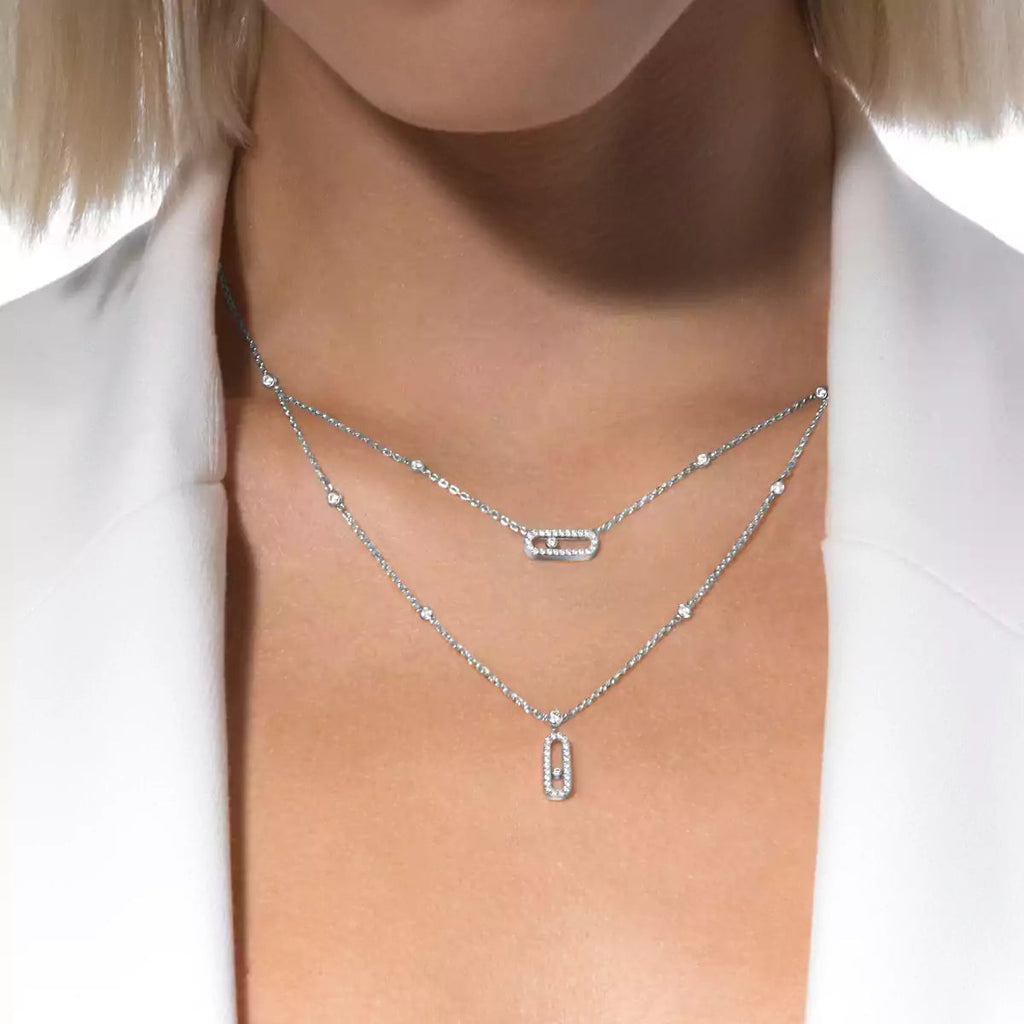 [Lumi Jewels]2 Rows Rose Gold Diamond Pave_ Necklace Move Uno