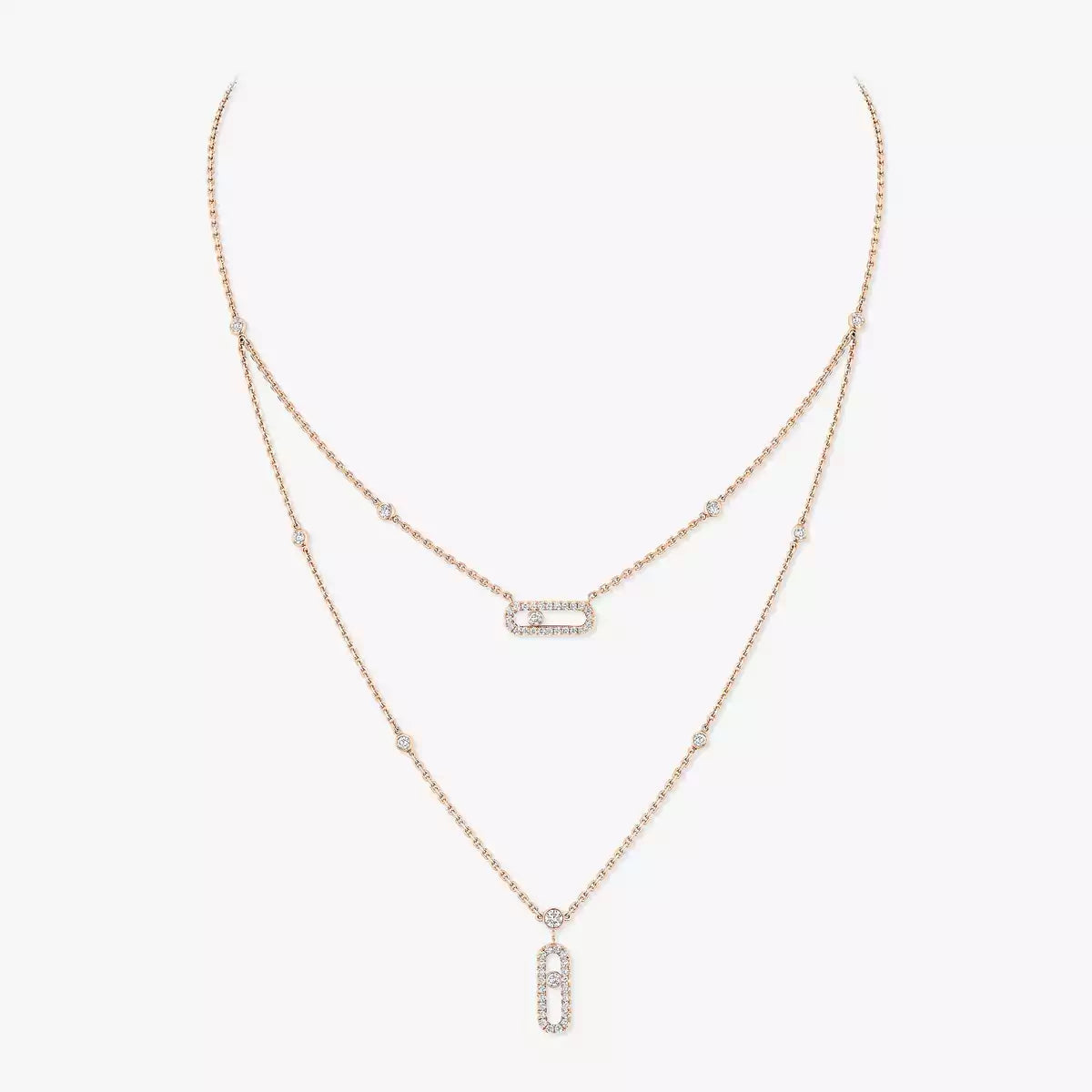 [Lumi Jewels]2 Rows Rose Gold Diamond Pave_ Necklace Move Uno