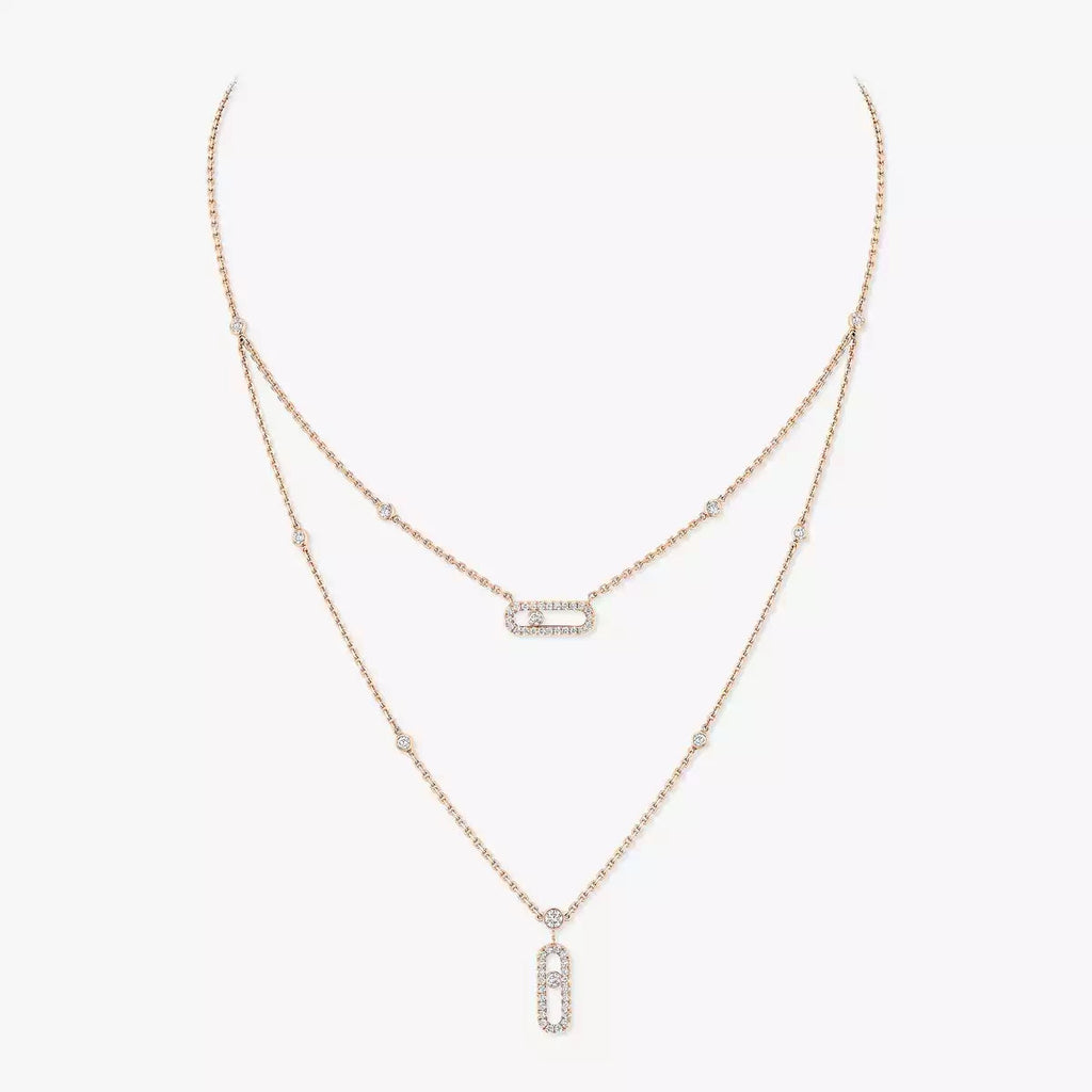 [Lumi]2 Rows Rose Gold Diamond Pave_ Necklace Move Uno