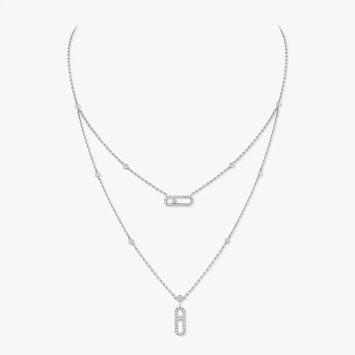 [Lumi Jewels]2 Rows Rose Gold Diamond Pave_ Necklace Move Uno