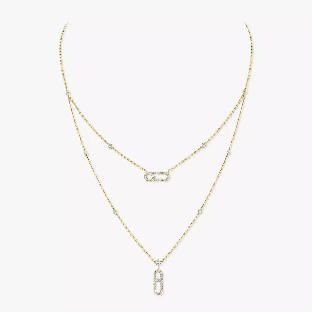 [Lumi Jewels]2 Rows Rose Gold Diamond Pave_ Necklace Move Uno