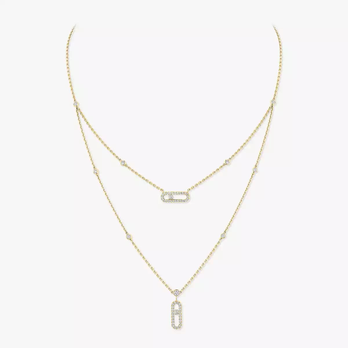 [Lumi Jewels]2 Rows Rose Gold Diamond Pave_ Necklace Move Uno