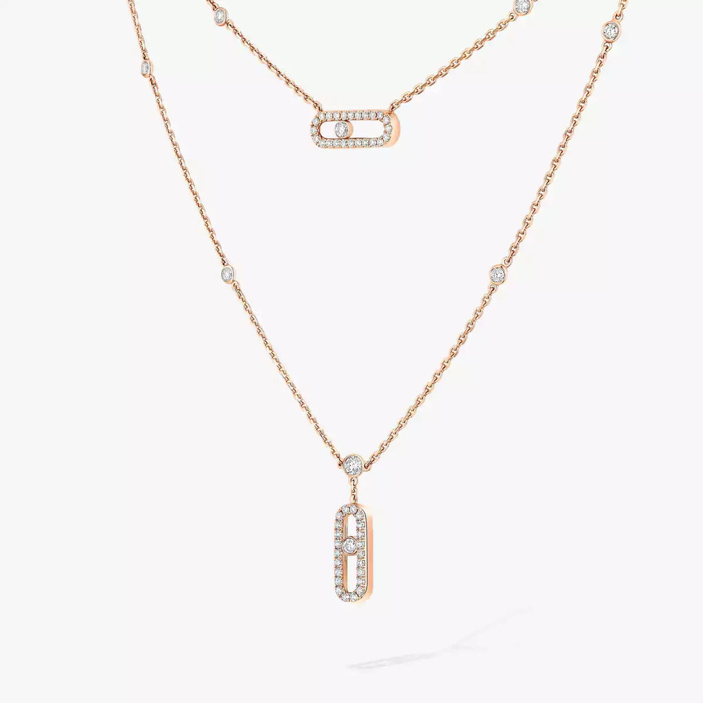 [Lumi Jewels]2 Rows Rose Gold Diamond Pave_ Necklace Move Uno
