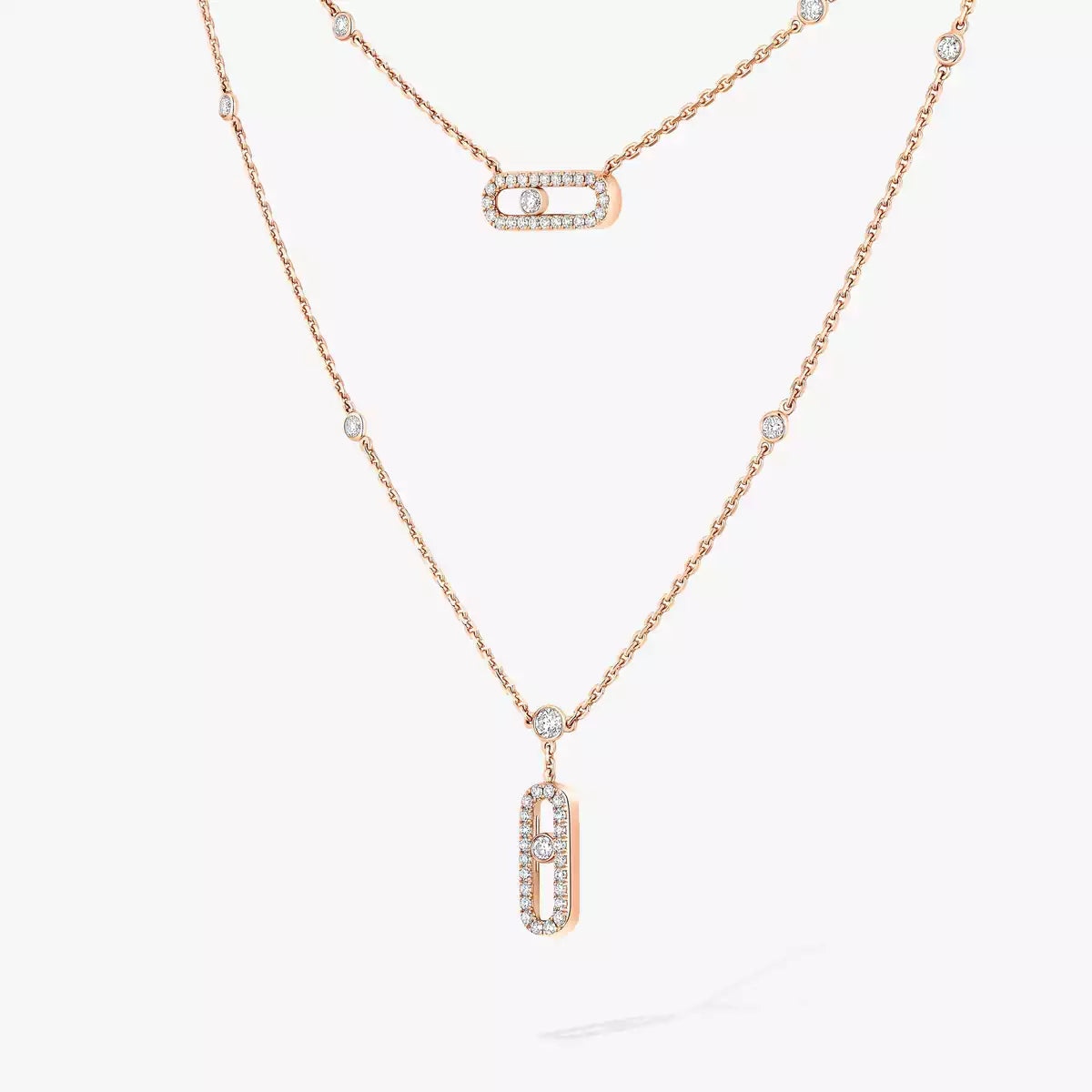 [Lumi Jewels]2 Rows Rose Gold Diamond Pave_ Necklace Move Uno