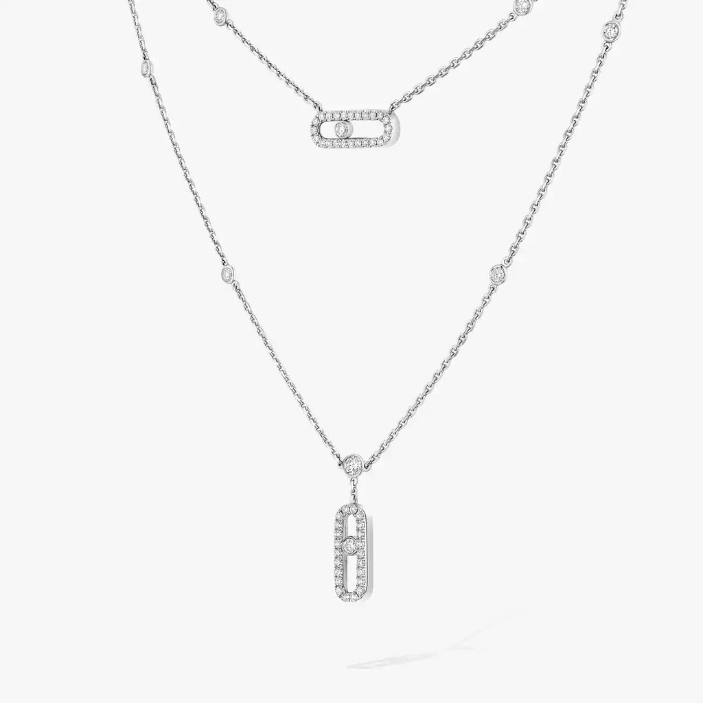 [Lumi Jewels]2 Rows Rose Gold Diamond Pave_ Necklace Move Uno
