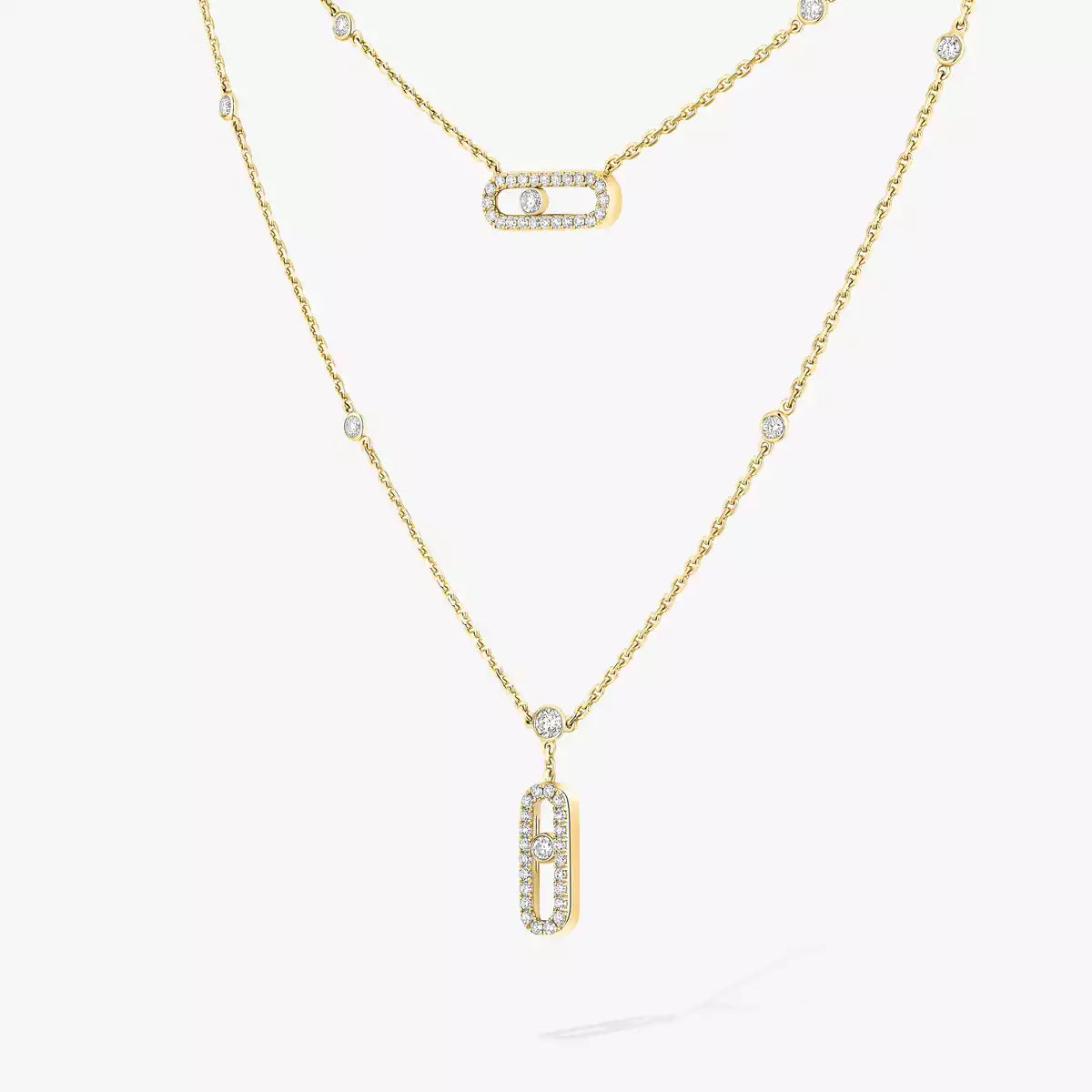 [Lumi Jewels]2 Rows Rose Gold Diamond Pave_ Necklace Move Uno