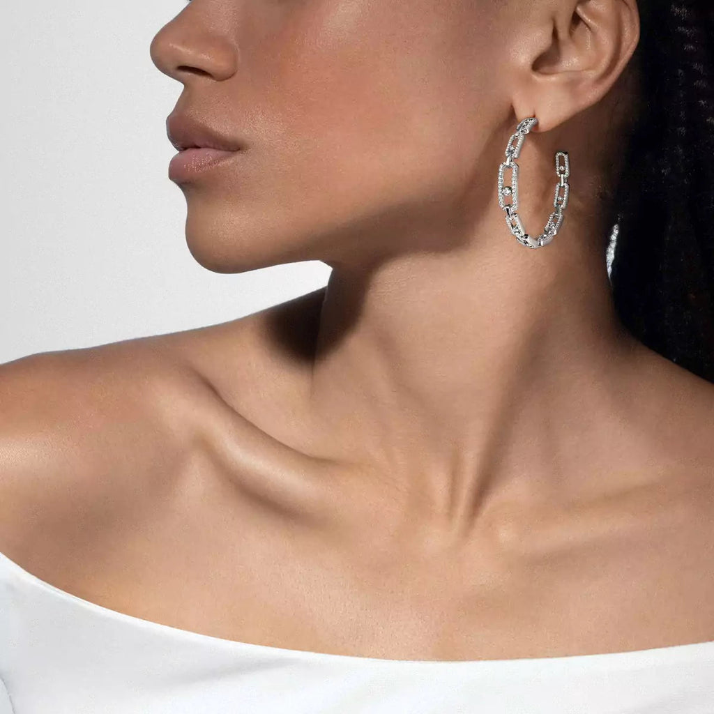 [[Lumi]Move Link Diamond Hoop Earrings