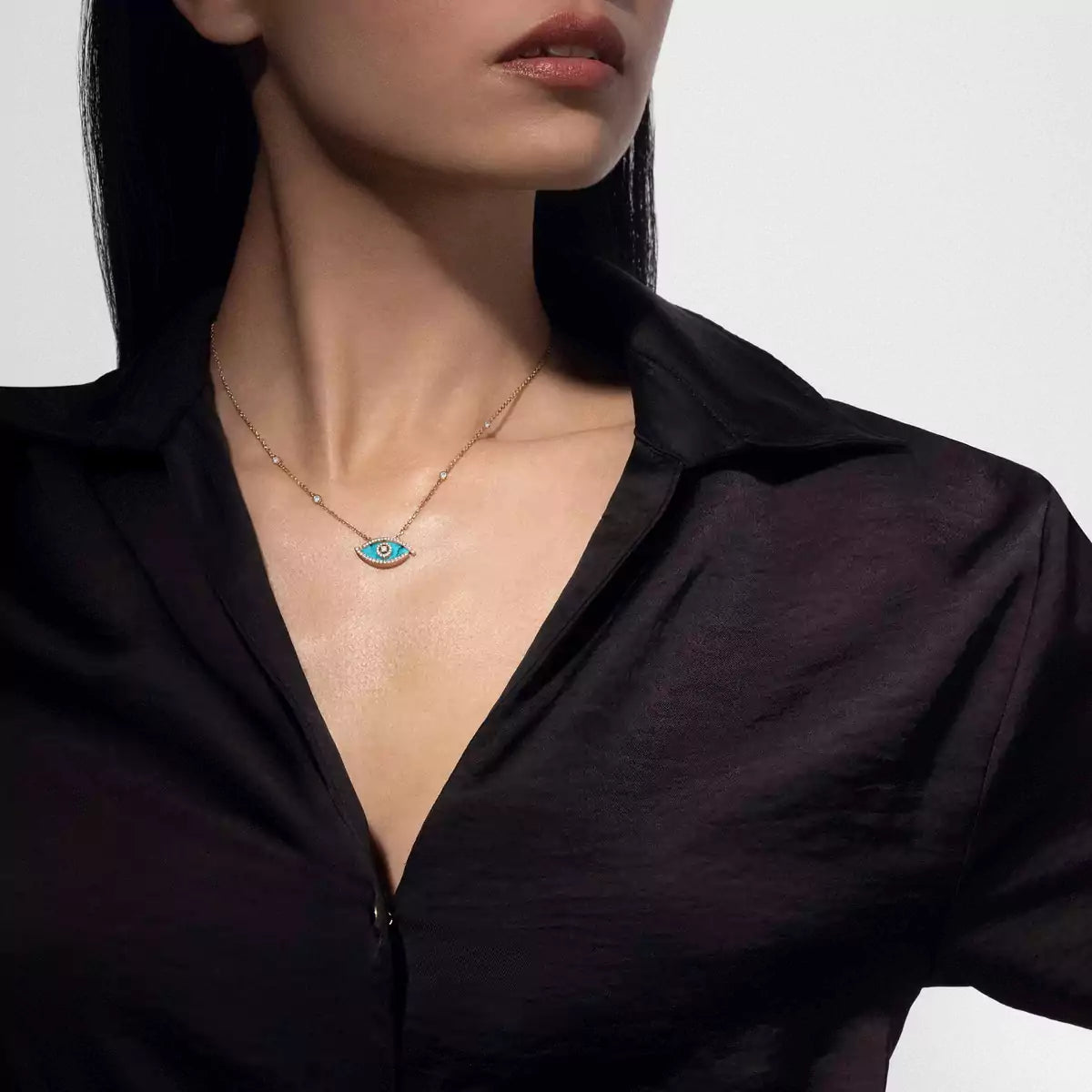 [Lumi Jewels]Lucky Eye Diamond Necklace in Rose Gold and Turquoise