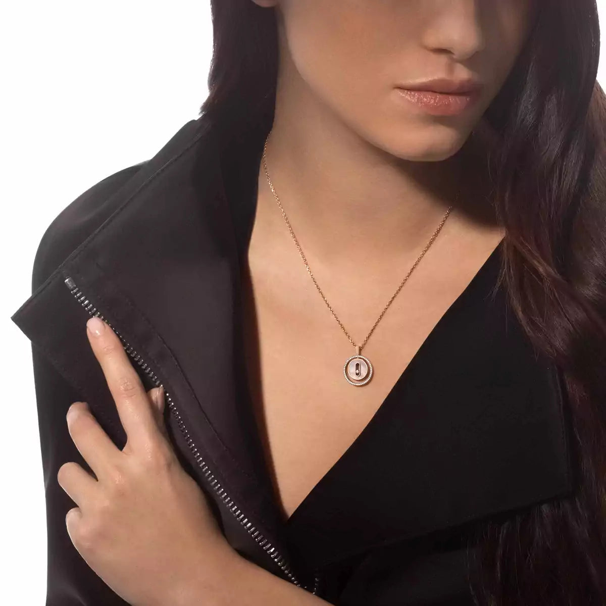[Lumi Jewels]Lucky Move Diamond Necklace in Rose Gold and White Mother-of-Pearl