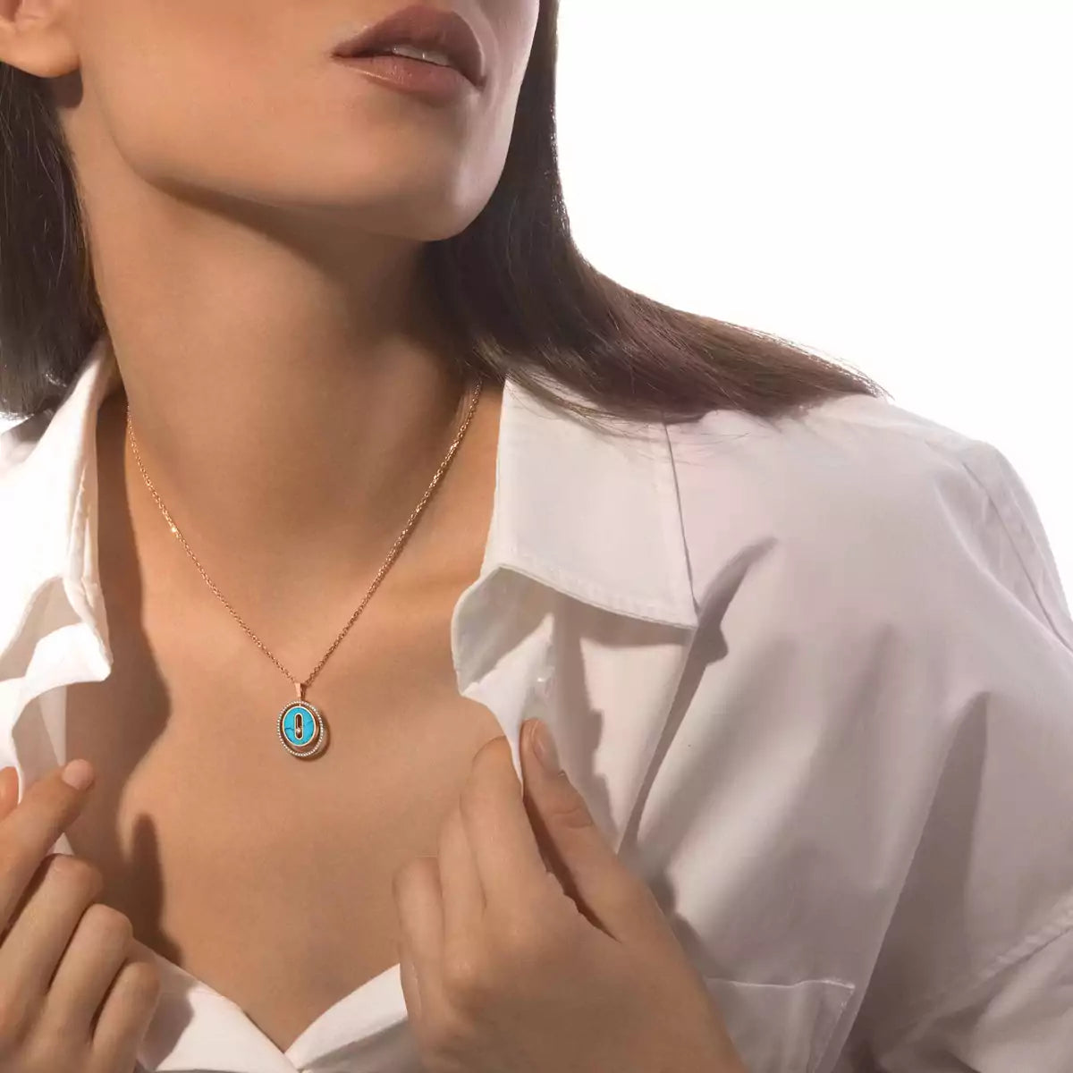 [Lumi]Lucky Move Diamond Necklace in Rose Gold and White Mother-of-Pearl