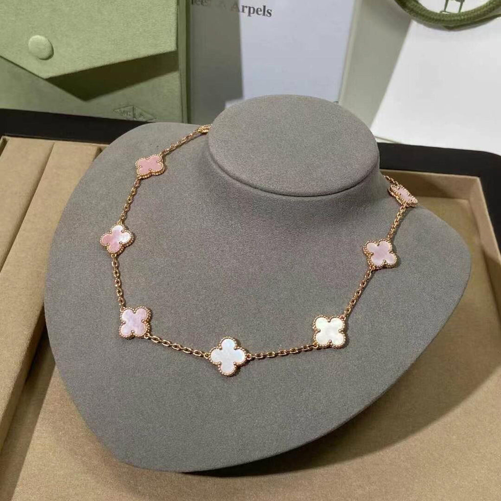[Lumi Jewels]CLOVER 10 MOTIFS PINK MOP NECKLACE