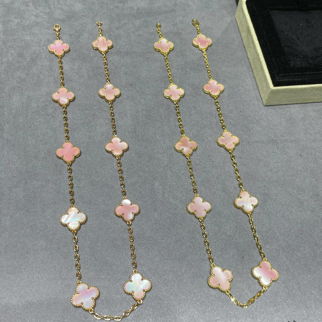 [Lumi Jewels]CLOVER 10 MOTIFS PINK MOP NECKLACE