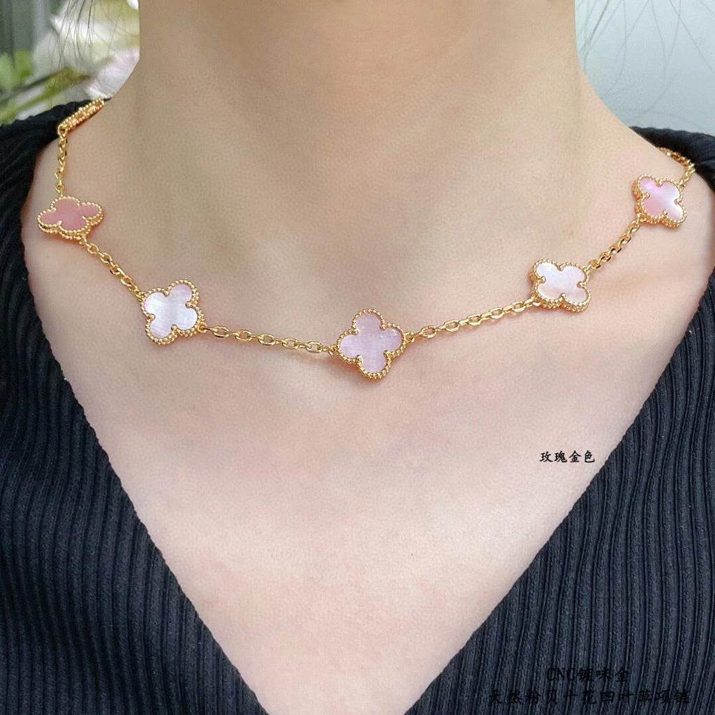 [Lumi Jewels]CLOVER 10 MOTIFS PINK MOP NECKLACE