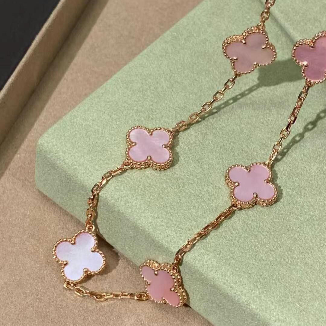 [Lumi Jewels]CLOVER 10 MOTIFS PINK MOP NECKLACE