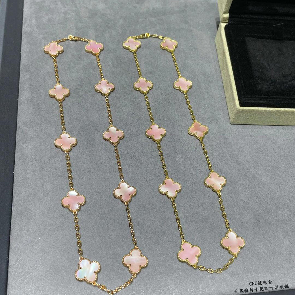 [Lumi Jewels]CLOVER 10 MOTIFS PINK MOP NECKLACE