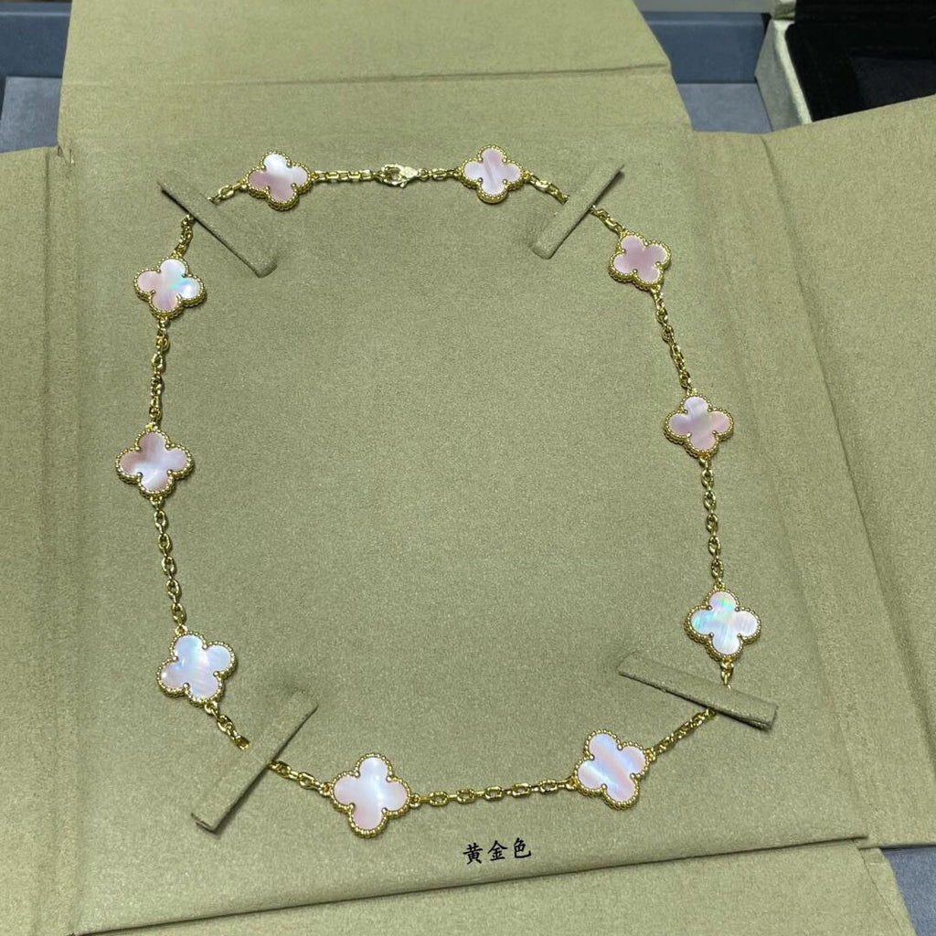 [Lumi Jewels]CLOVER 10 MOTIFS PINK MOP NECKLACE
