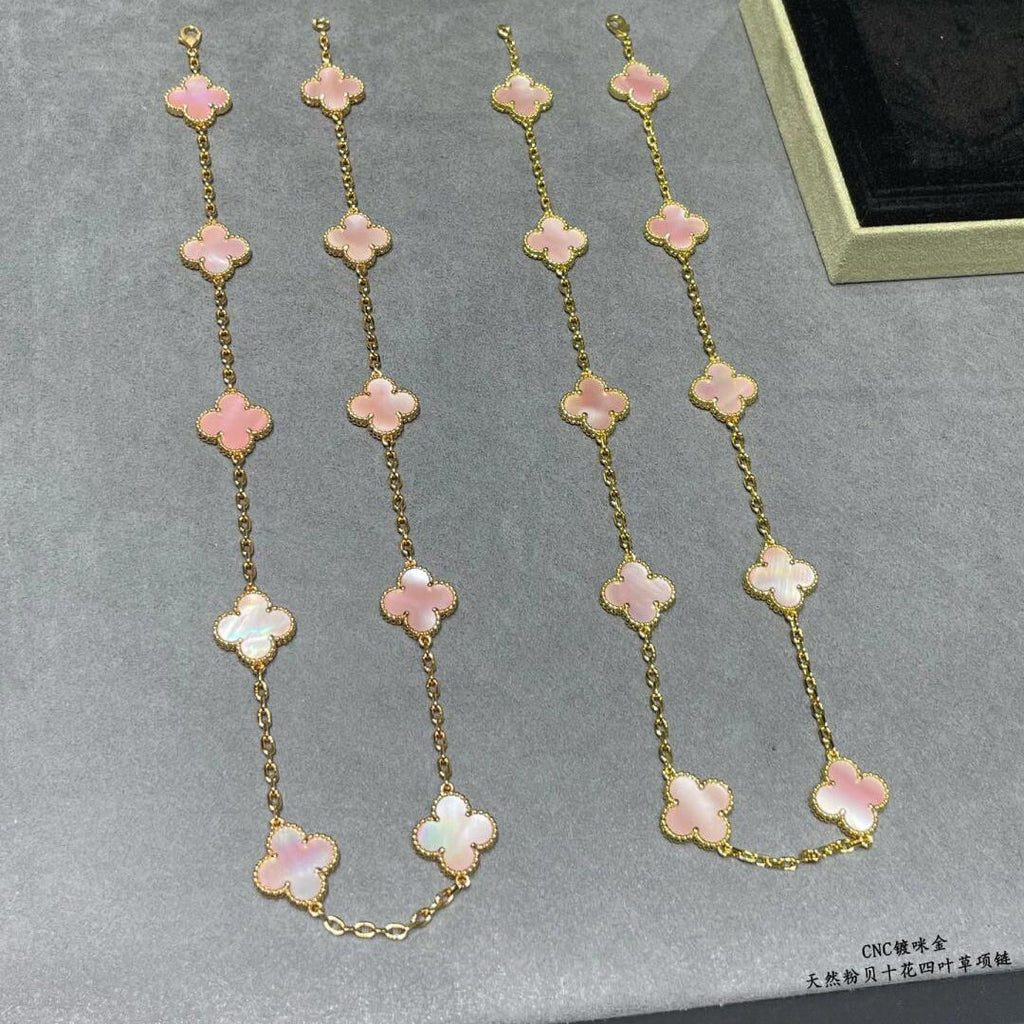 [Lumi Jewels]CLOVER 10 MOTIFS PINK MOP NECKLACE