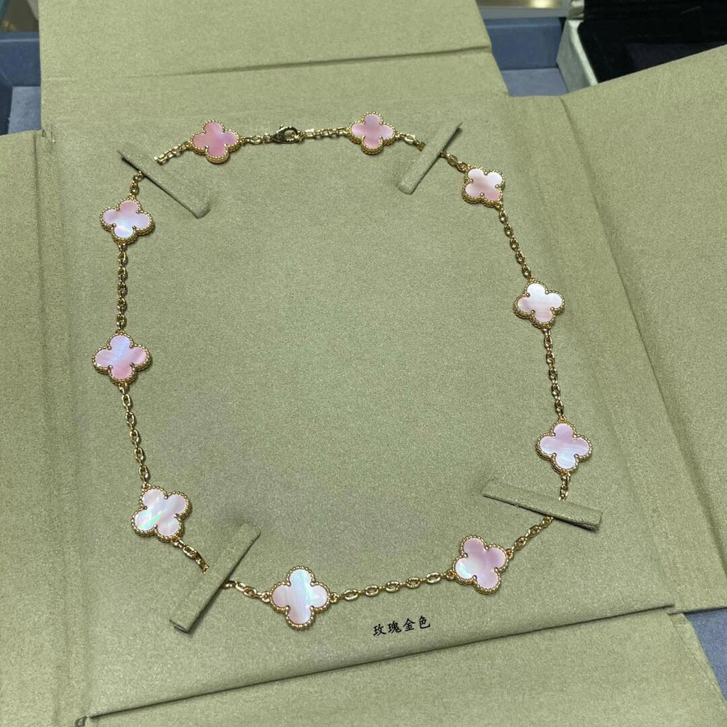 [Lumi Jewels]CLOVER 10 MOTIFS PINK MOP NECKLACE