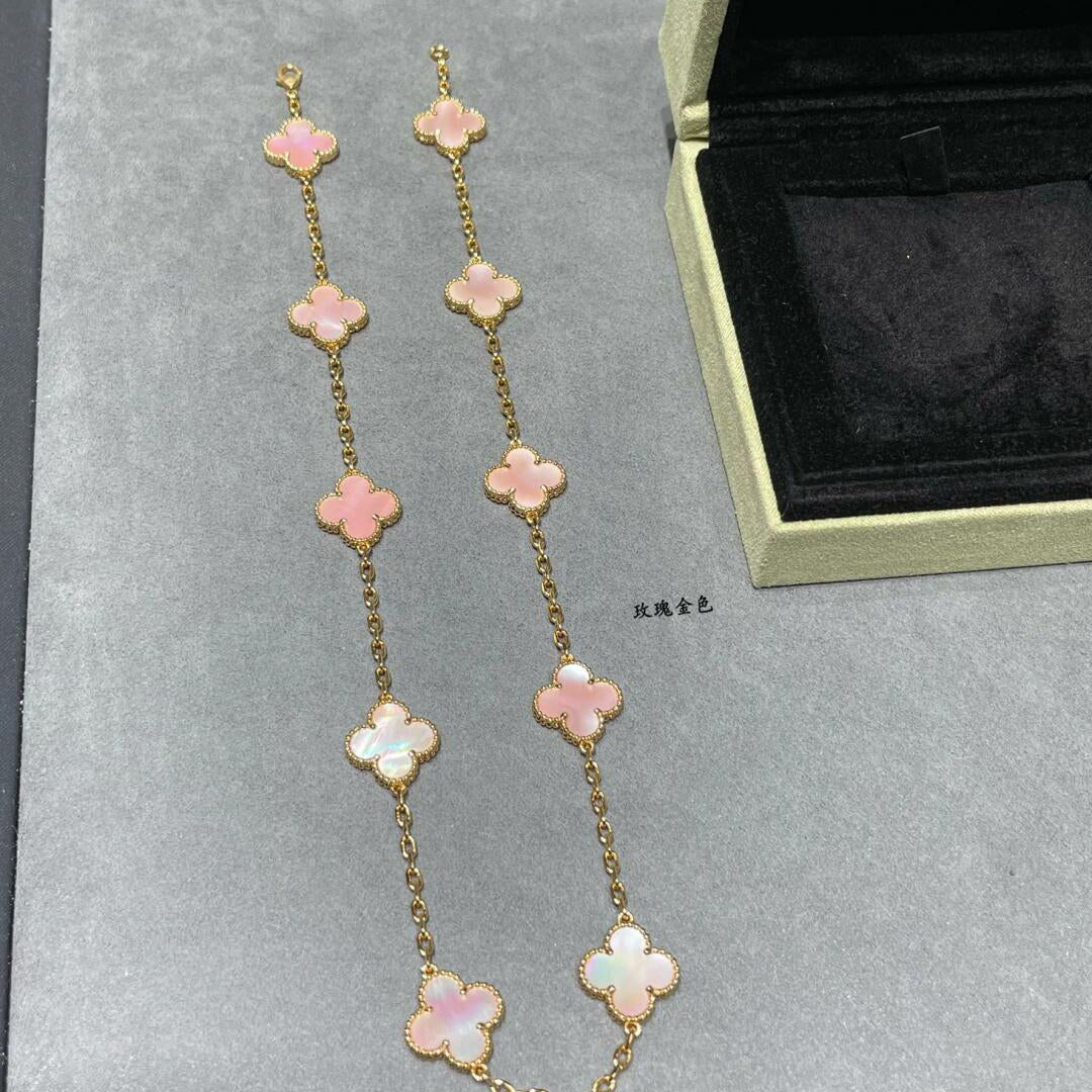 [Lumi Jewels]CLOVER 10 MOTIFS PINK MOP NECKLACE