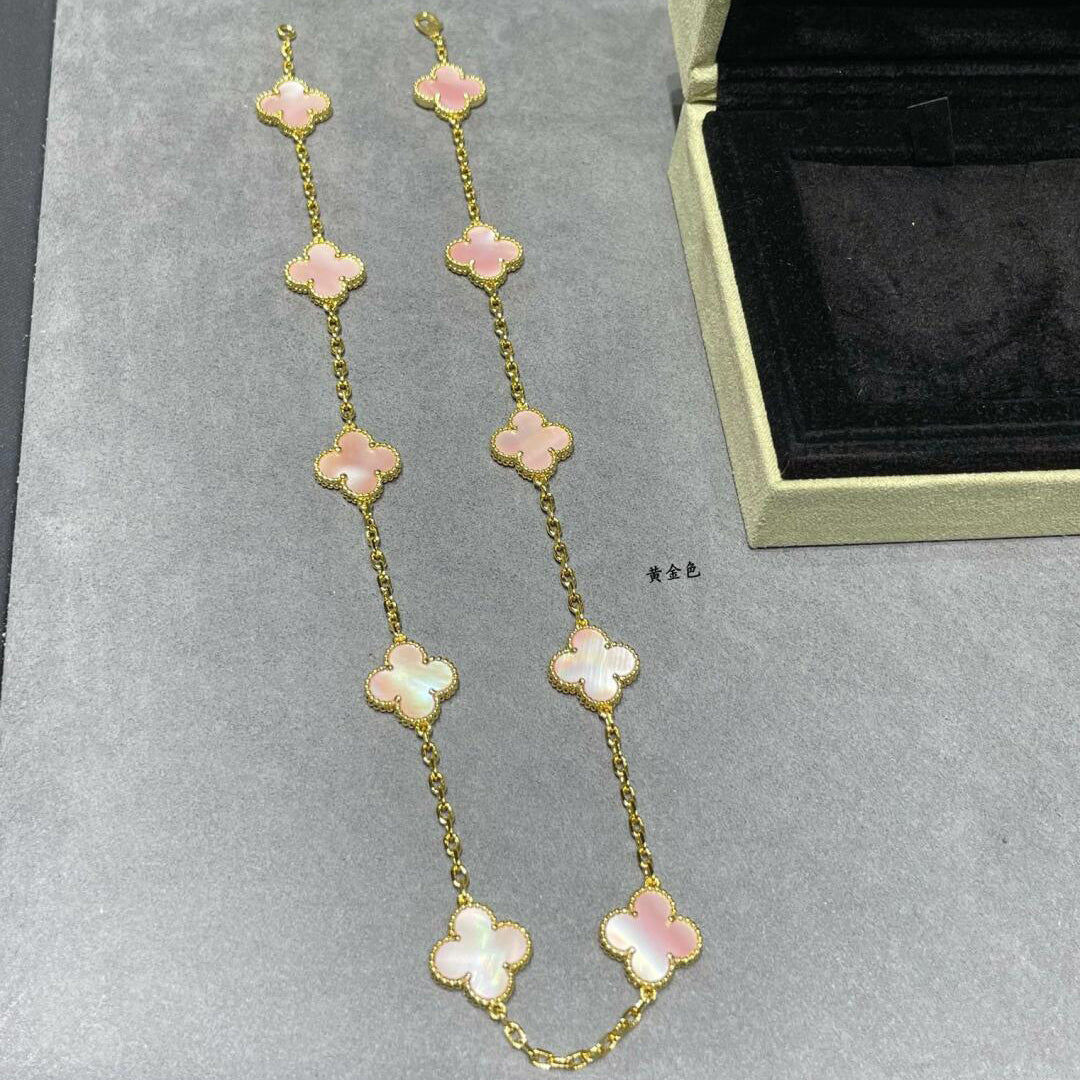 [Lumi Jewels]CLOVER 10 MOTIFS PINK MOP NECKLACE