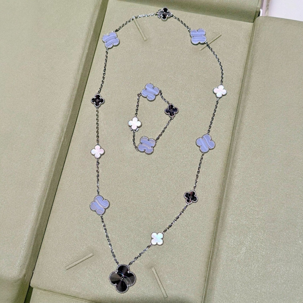 [Lumi Jewels]DETACHABLE CLOVER 15(11+4) FLOWER SILVER NECKLACE SET