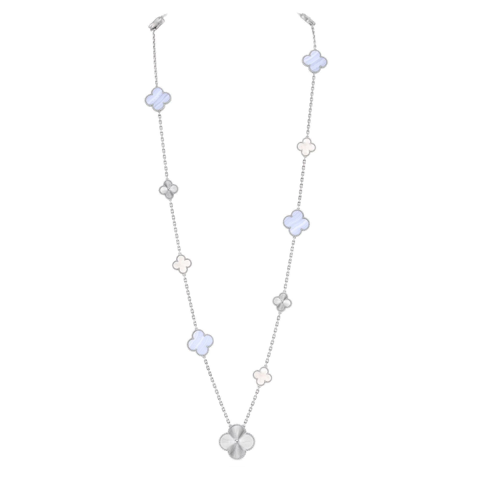 [Lumi Jewels]DETACHABLE CLOVER 15(11+4) FLOWER SILVER NECKLACE SET