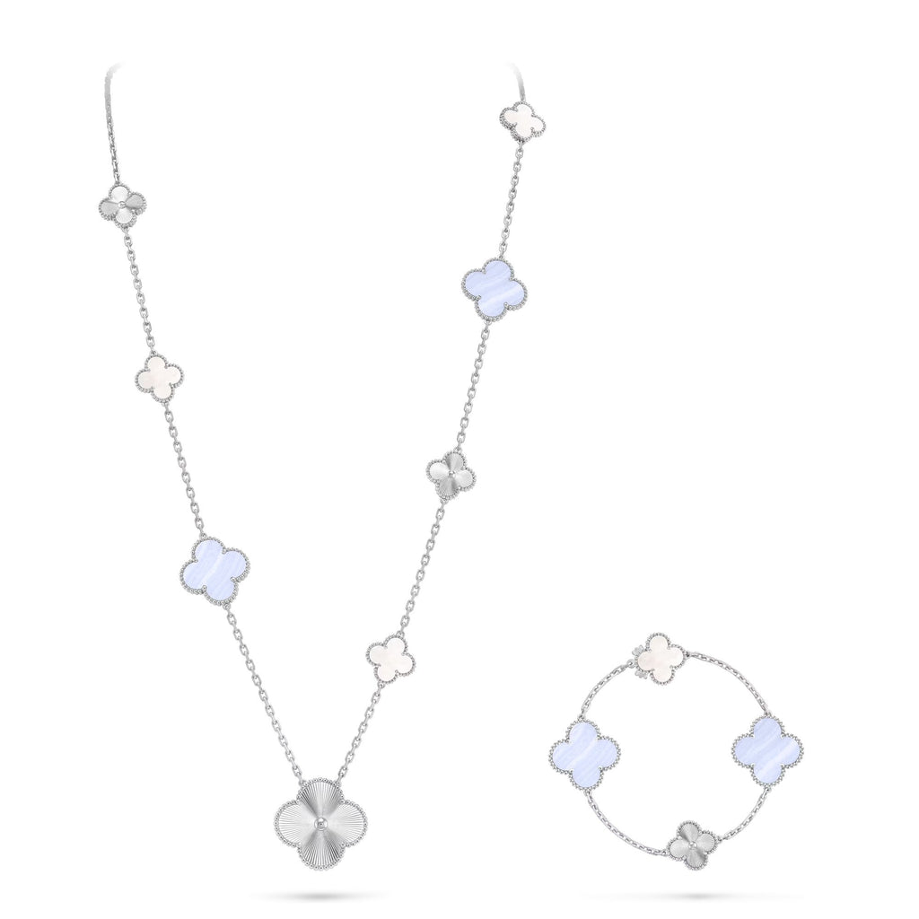 [Lumi Jewels]DETACHABLE CLOVER 15(11+4) FLOWER SILVER NECKLACE SET