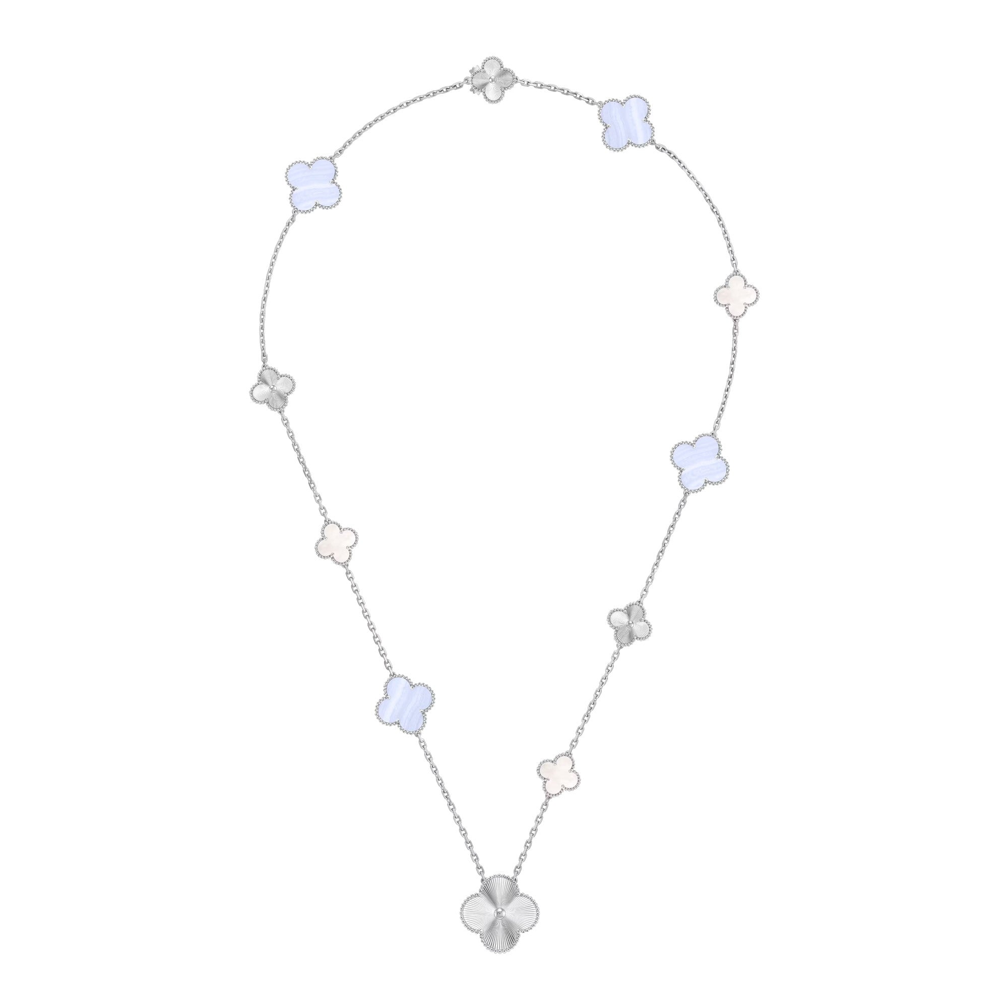 [Lumi Jewels]DETACHABLE CLOVER 15(11+4) FLOWER SILVER NECKLACE SET