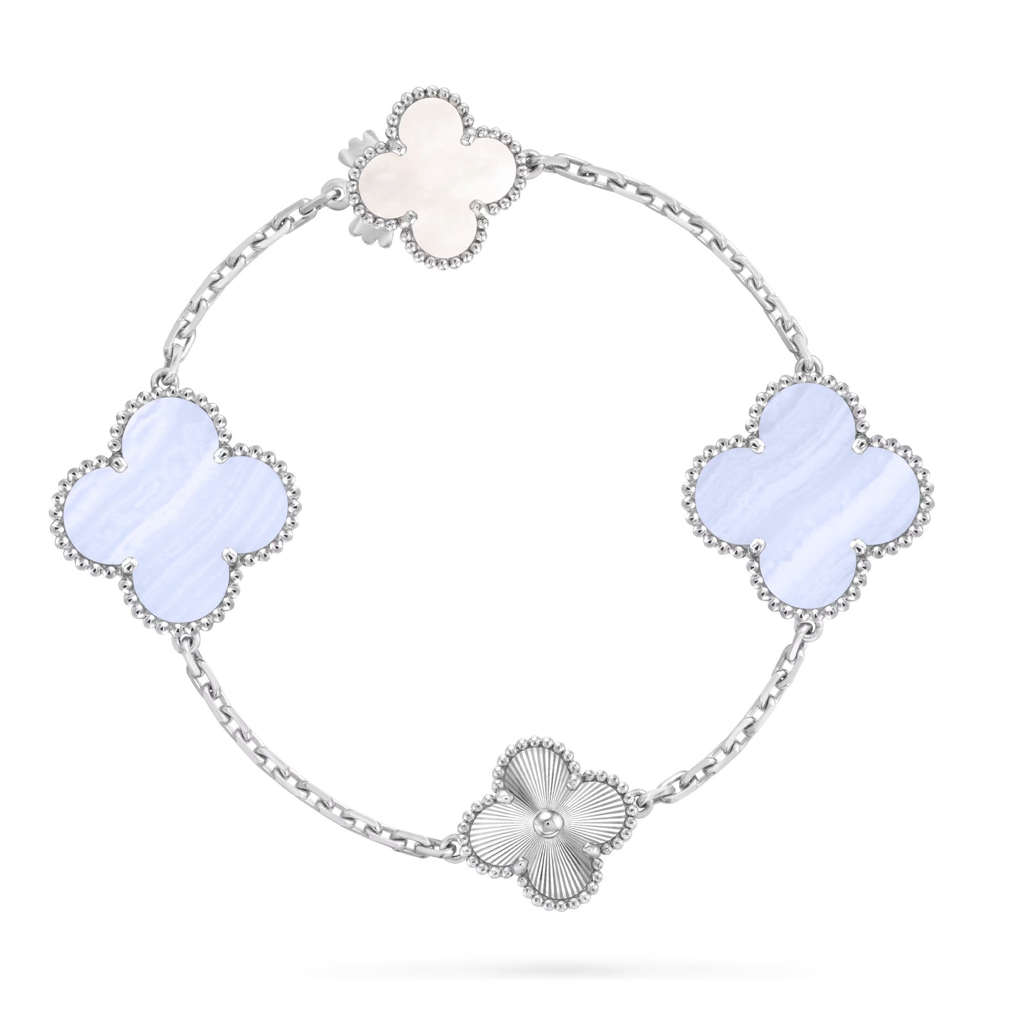 [Lumi Jewels]DETACHABLE CLOVER 15(11+4) FLOWER SILVER NECKLACE SET