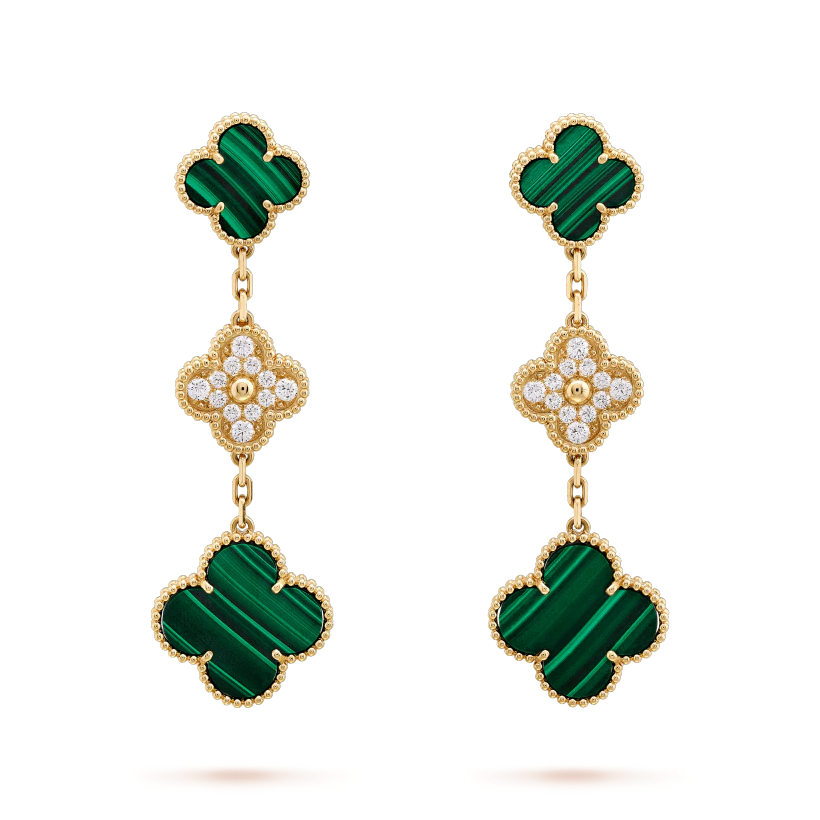 [Lumi Jewels]CLOVER EARRINGS GOLD MALACHITE DIAMOND 3 MOTIF