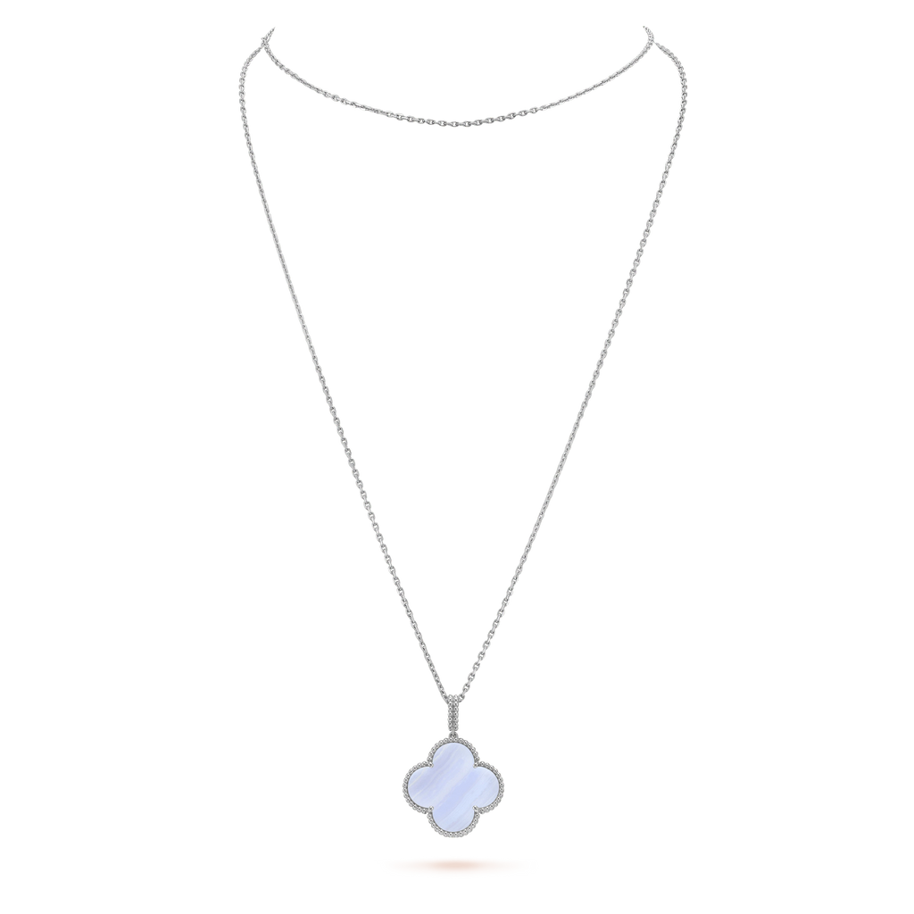 [Lumi Jewels]CLOVER SILVER CHALCEDONY BIG CLOVER NECKLACE
